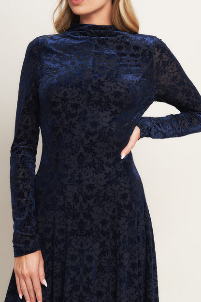 Size Small, VELVET GALAXY CHARM MIDI DRESS NAVY FINAL