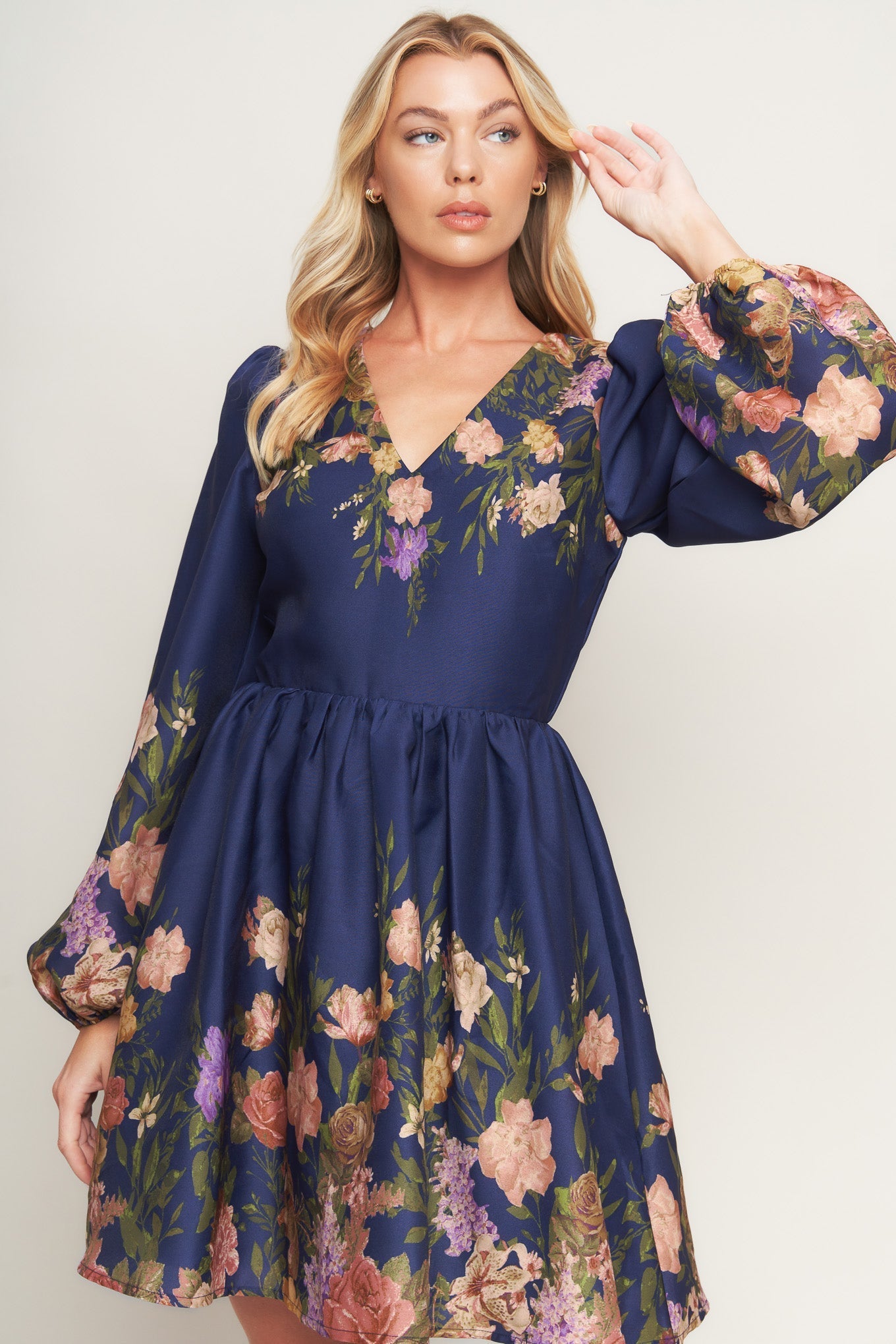 NOCTURNE IN BLOOM NAVY MINI DRESS