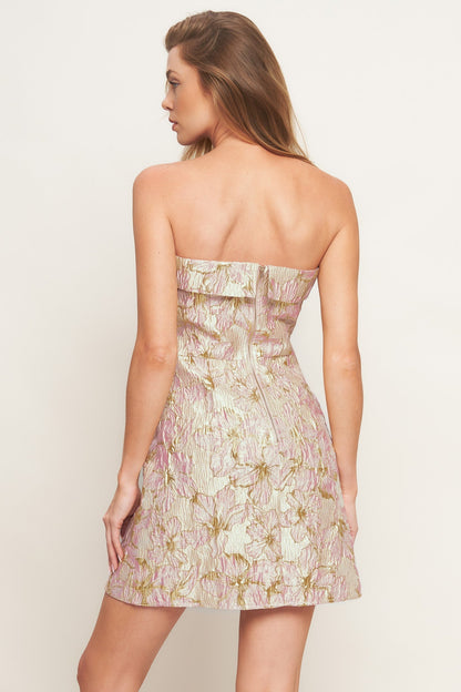 LUMINOUS GOLD & PINK TEXTURED MINI DRESS