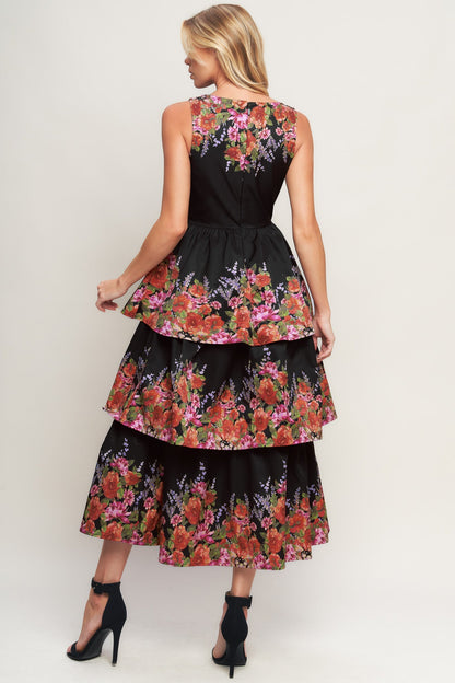 THE BOTANICAL BALL BLACK MIDI DRESS