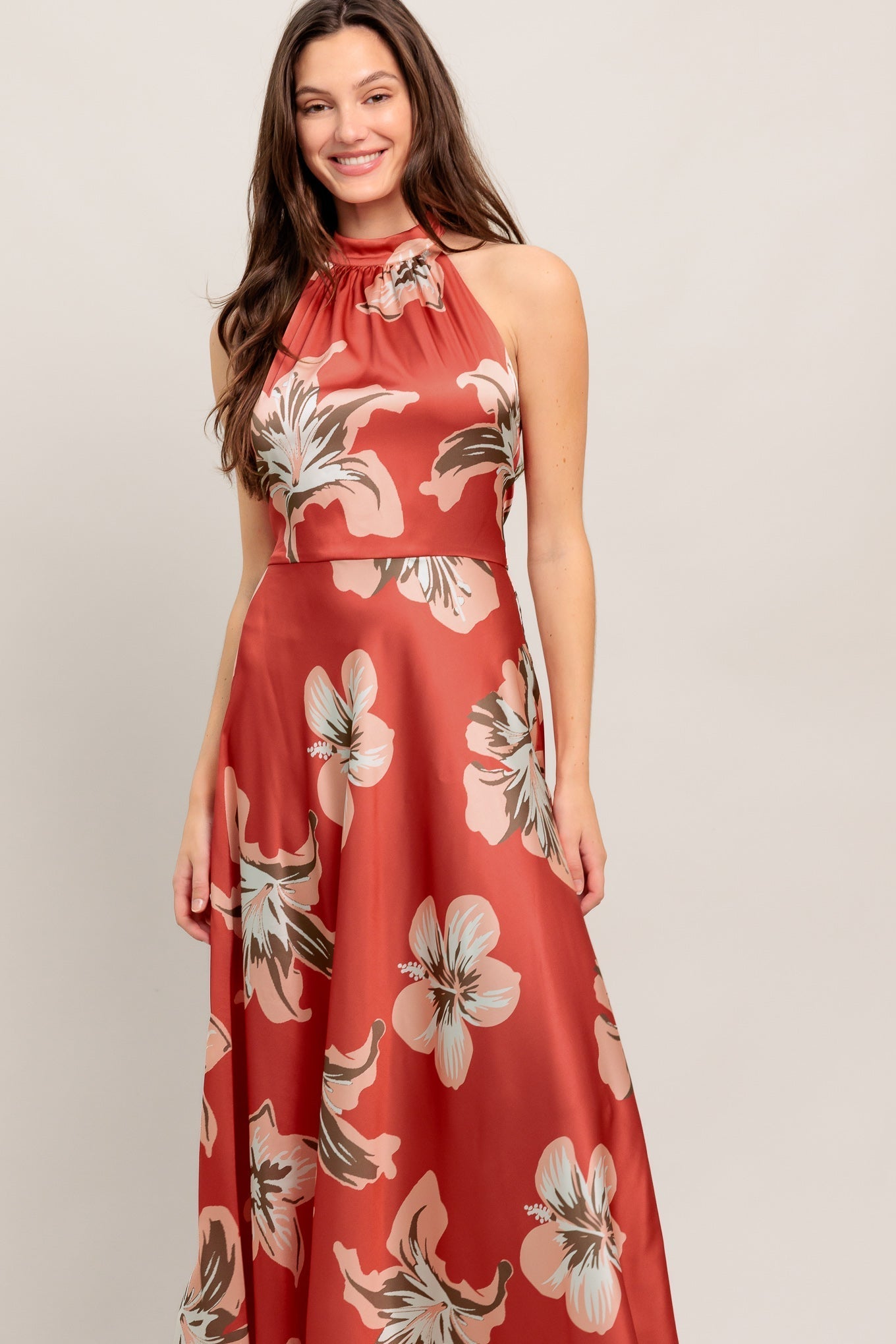 CAN'T LOOK AWAY CORAL RED MIDI DRESS