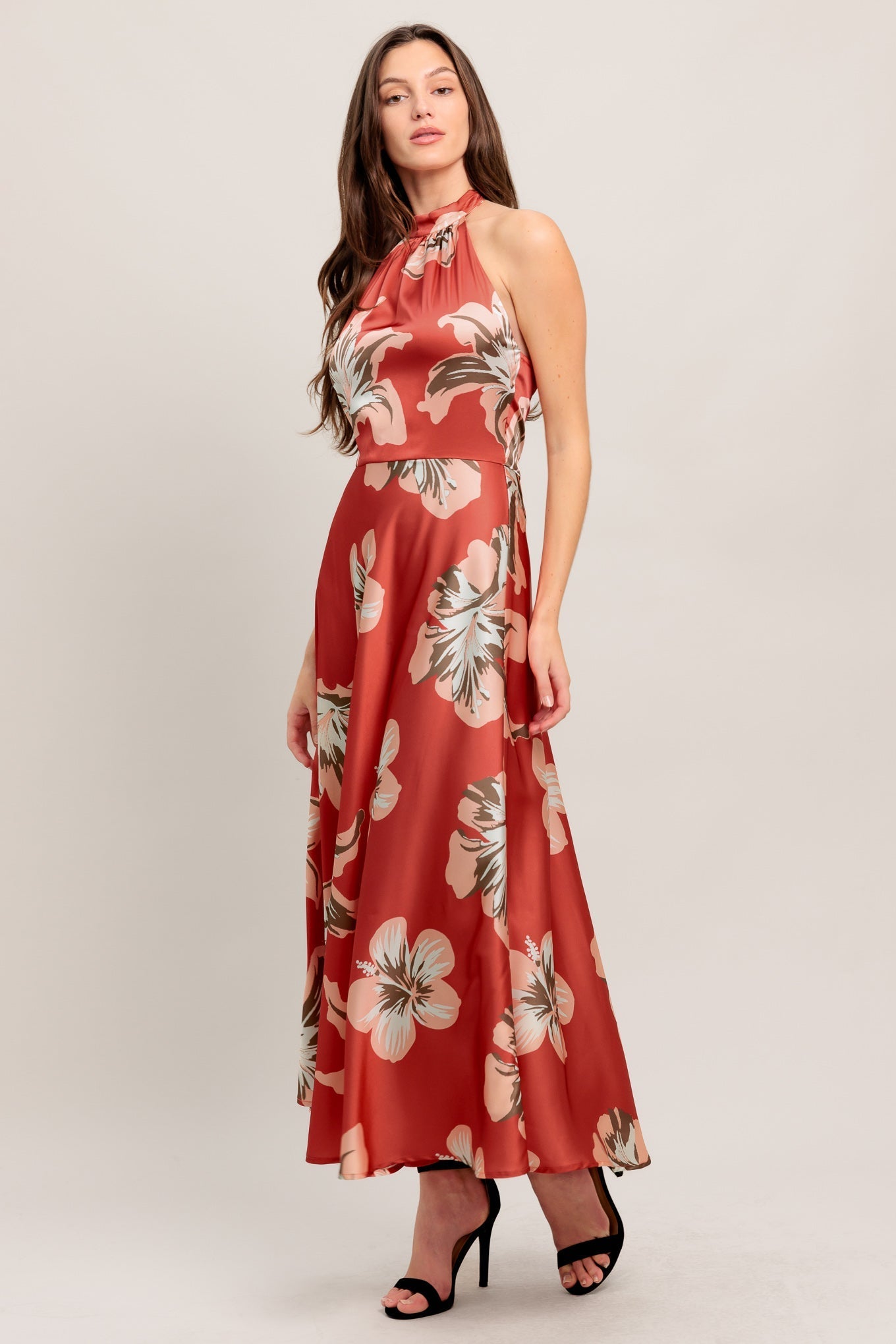 CAN'T LOOK AWAY CORAL RED MIDI DRESS