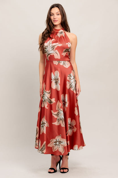 CAN'T LOOK AWAY CORAL RED MIDI DRESS