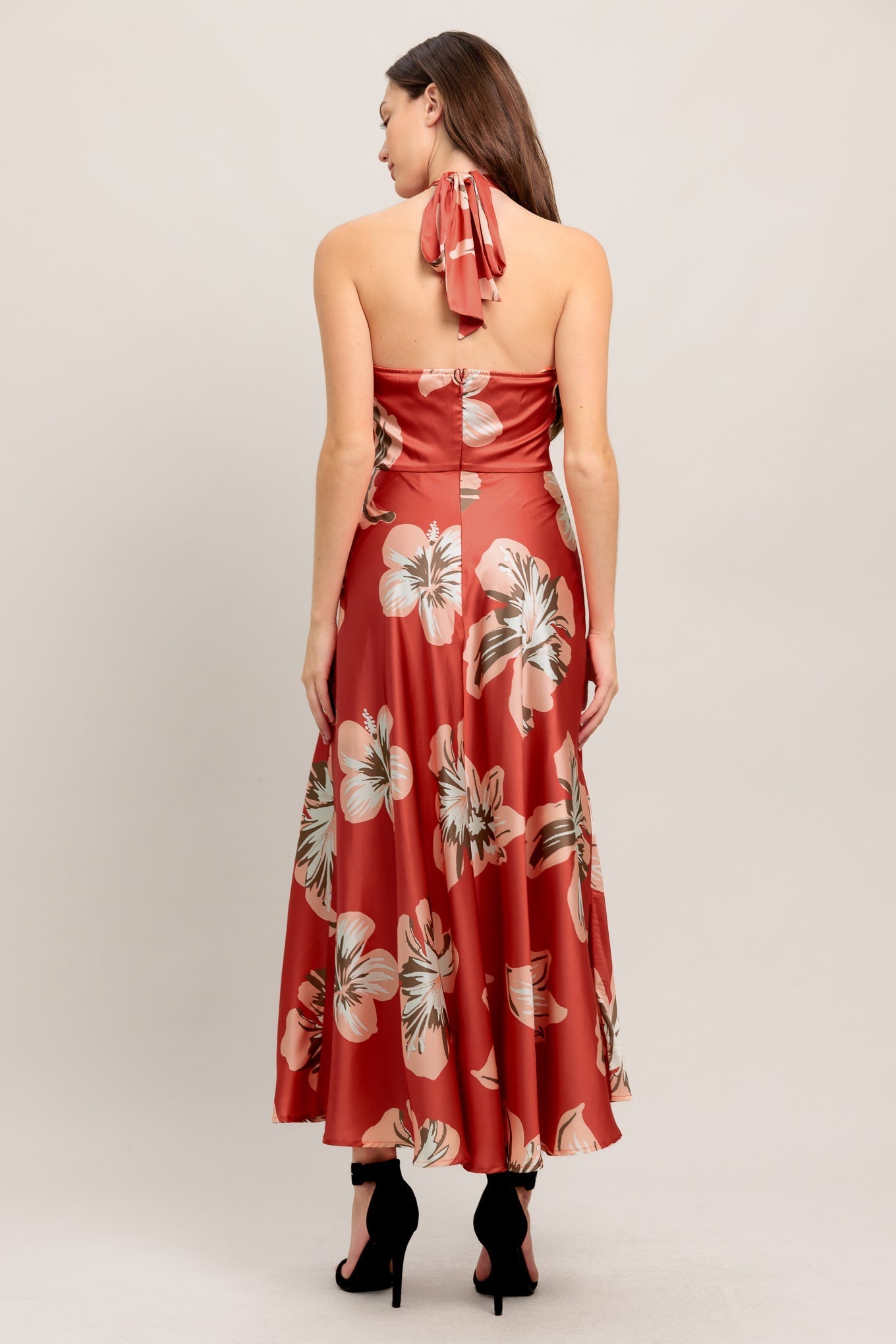 CAN'T LOOK AWAY CORAL RED MIDI DRESS