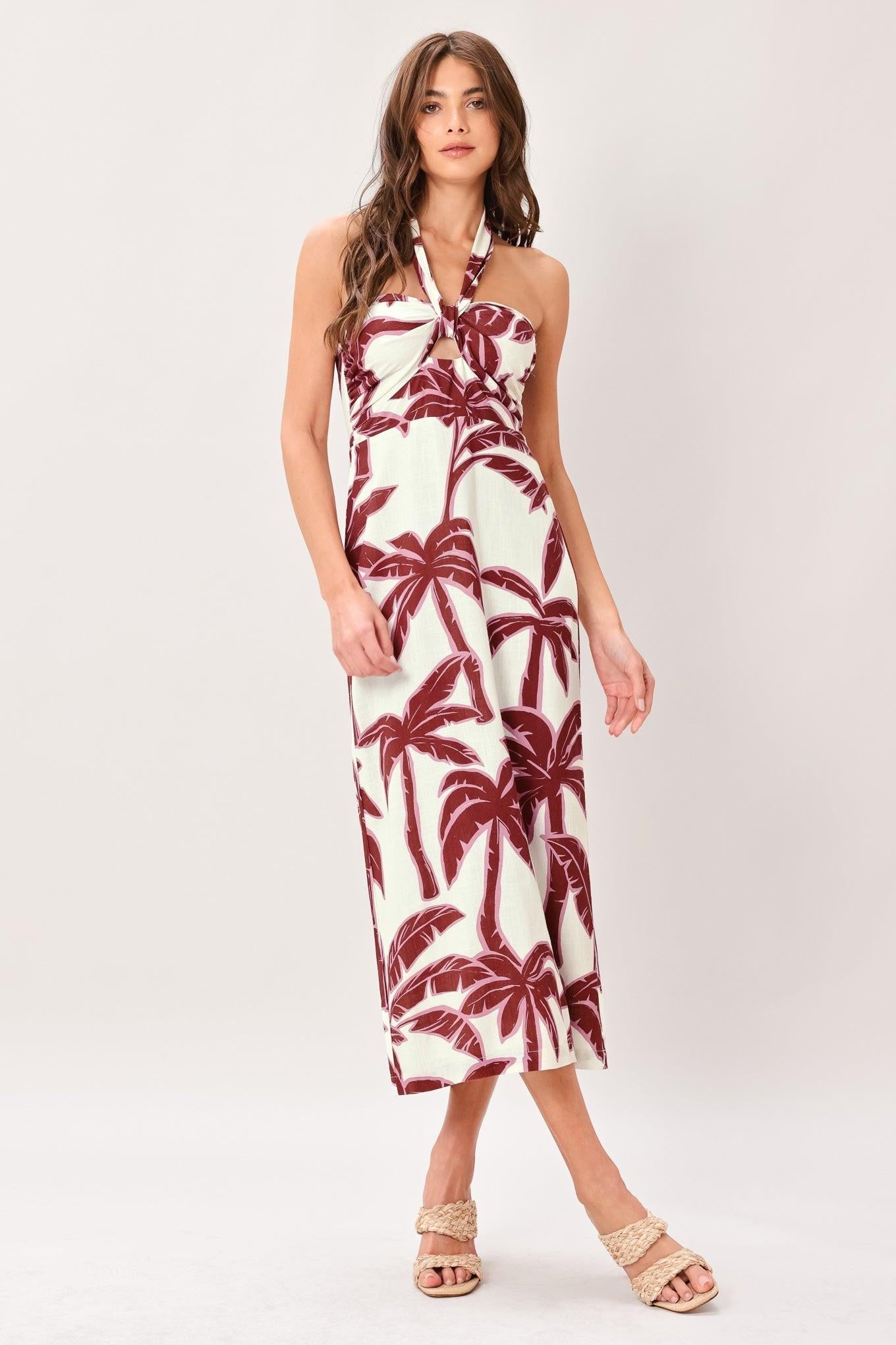 PALM SIREN TROPICAL PRINT MIDI DRESS
