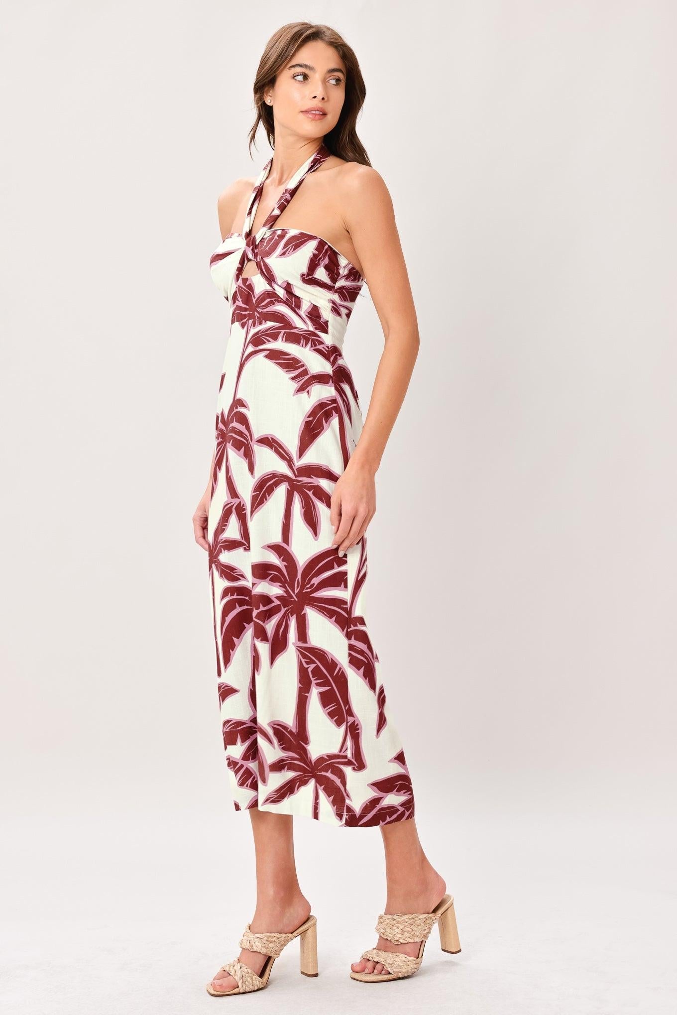 PALM SIREN TROPICAL PRINT MIDI DRESS
