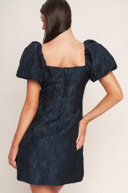 GOLDEN MOON NAVY PUFF SLEEVE MINI DRESS