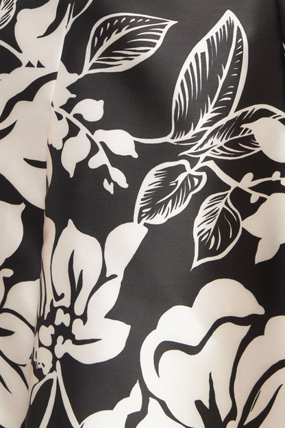 ELEGANT BLOOM SWIRL BLACK FLORAL MIDI DRESS