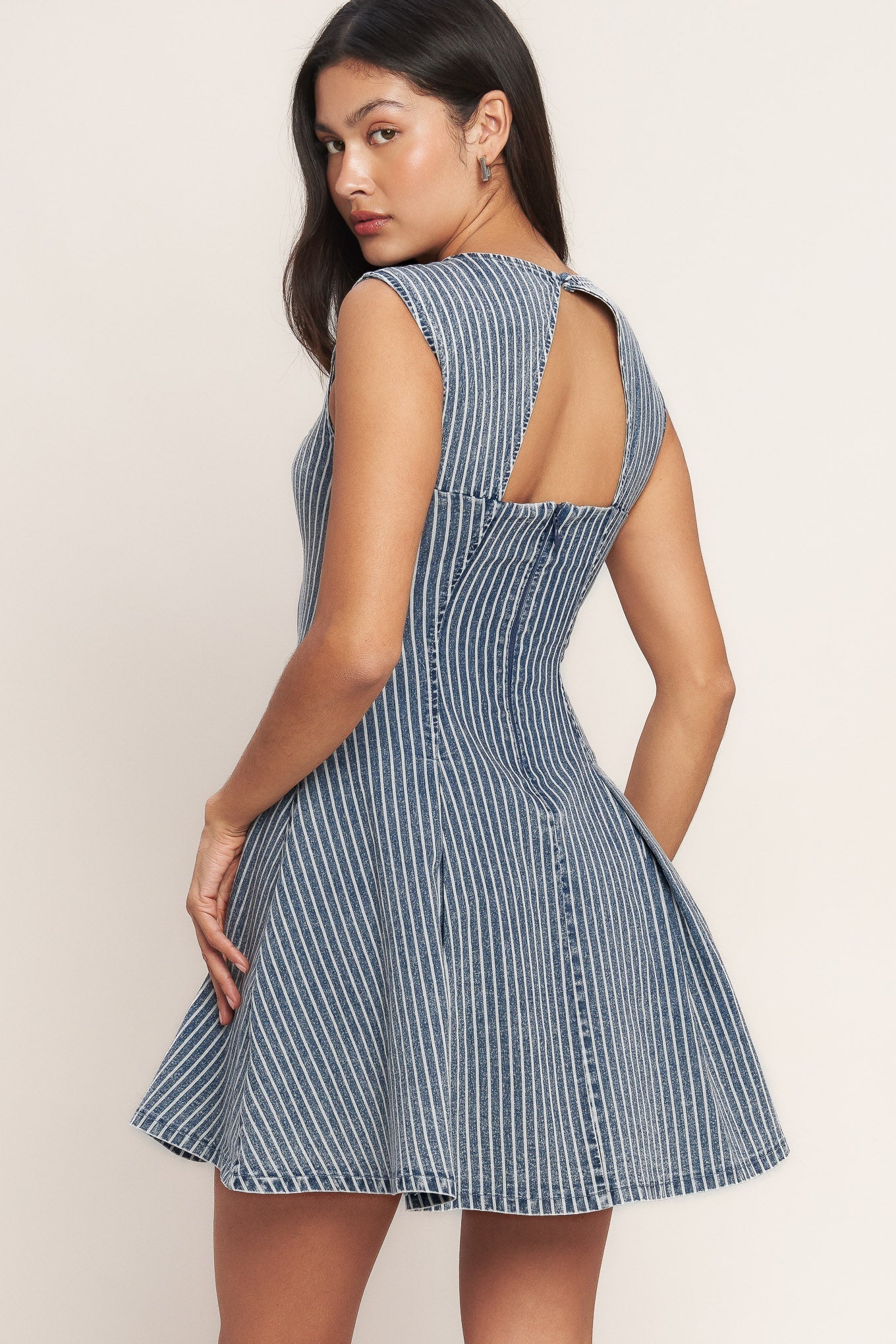 PERFECT PLANS STRIPED FIT & FLARE DENIM MINI DRESS