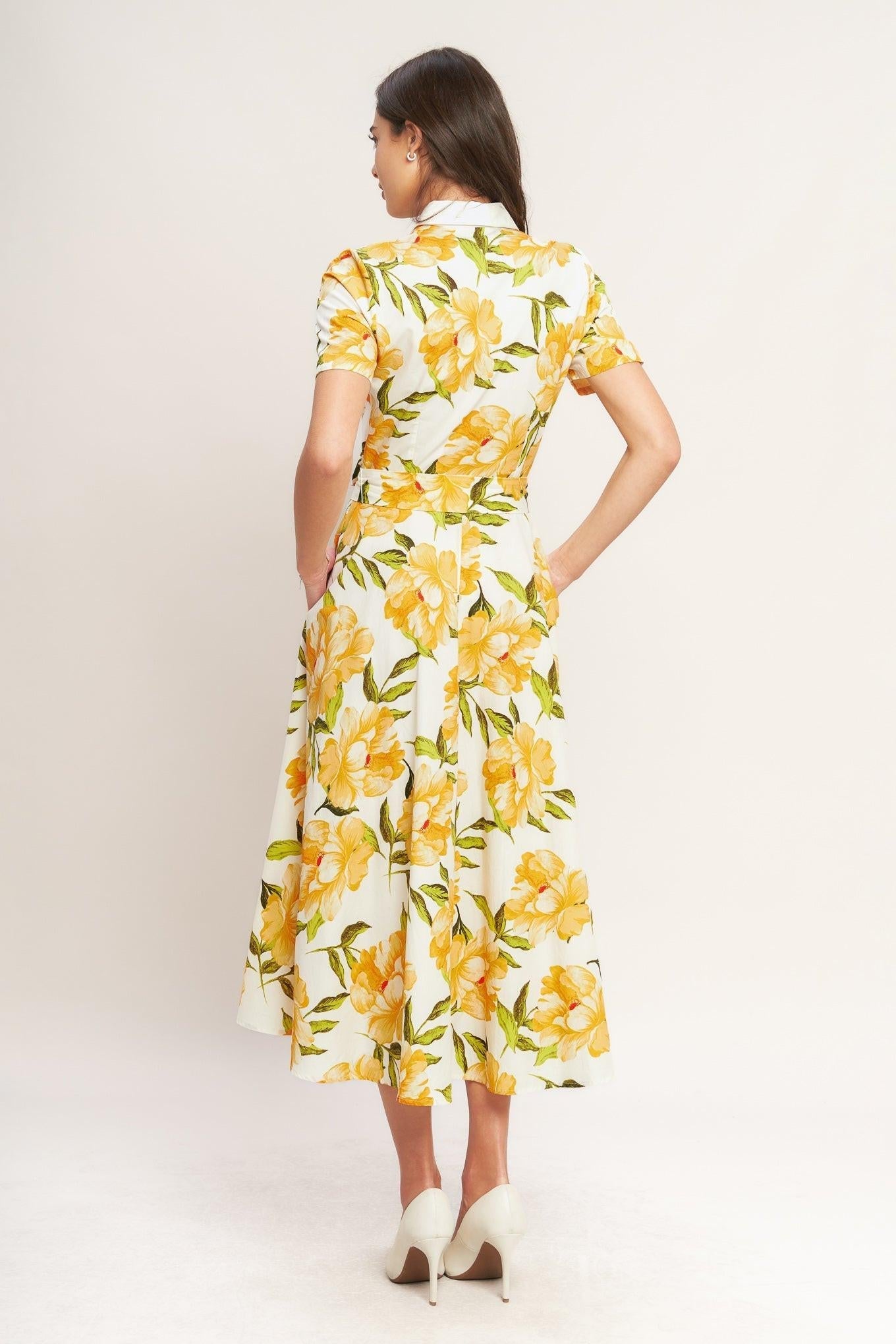 UPLIFTING PALETTE YELLOW FLORAL MIDI DRESS
