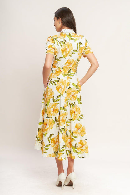 UPLIFTING PALETTE YELLOW FLORAL MIDI DRESS