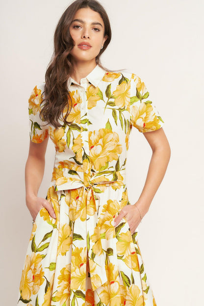 UPLIFTING PALETTE YELLOW FLORAL MIDI DRESS