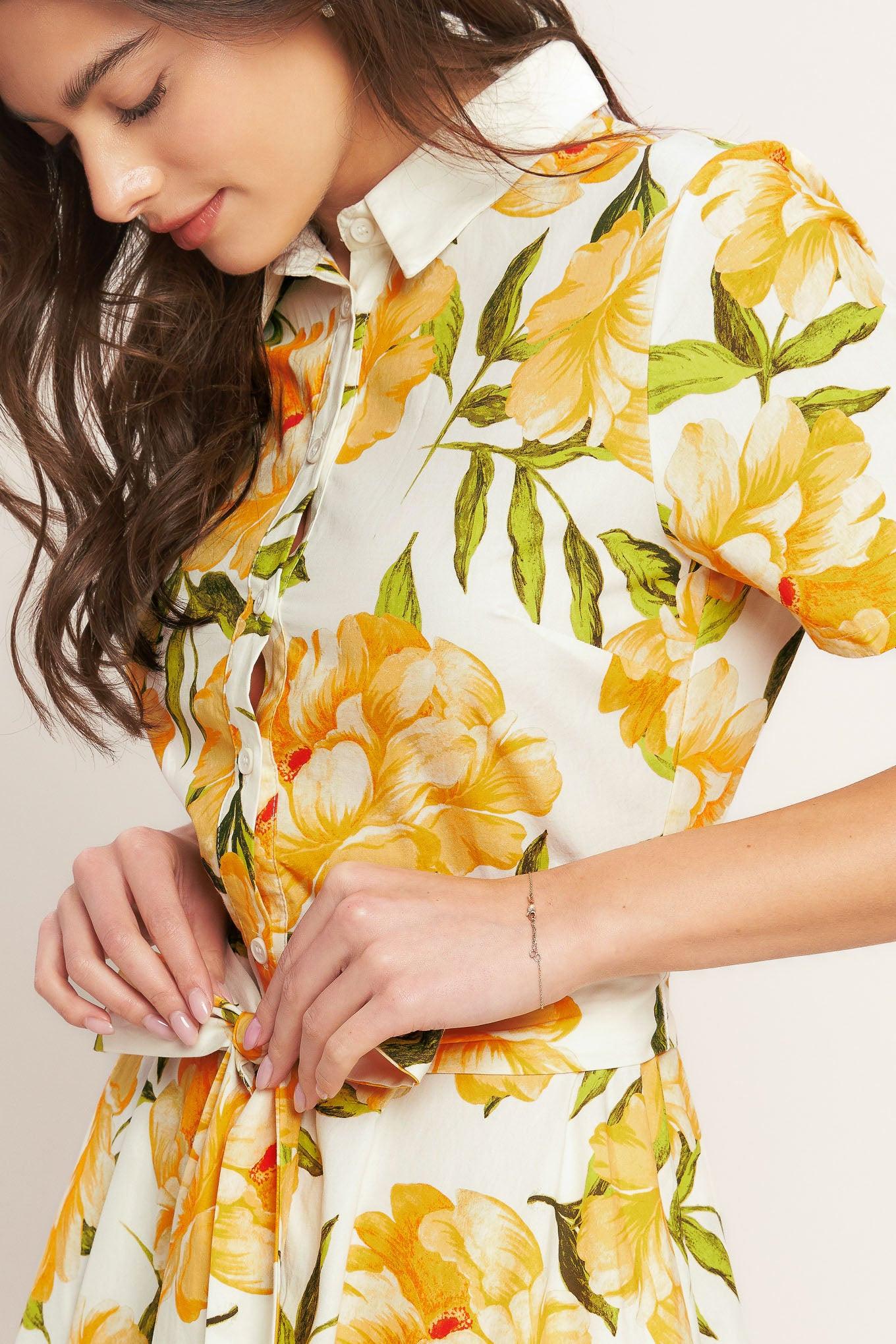 UPLIFTING PALETTE YELLOW FLORAL MIDI DRESS