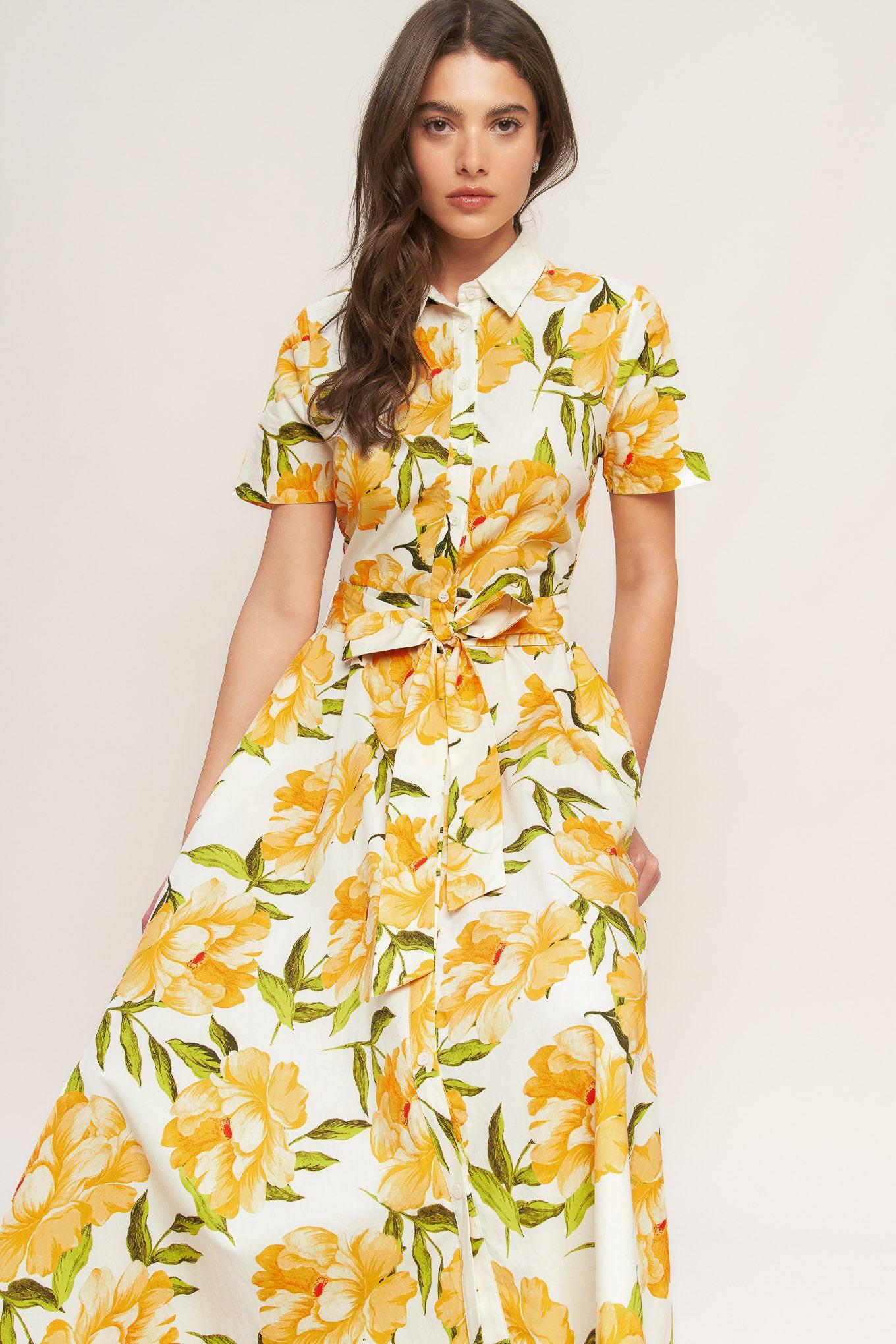 UPLIFTING PALETTE YELLOW FLORAL MIDI DRESS