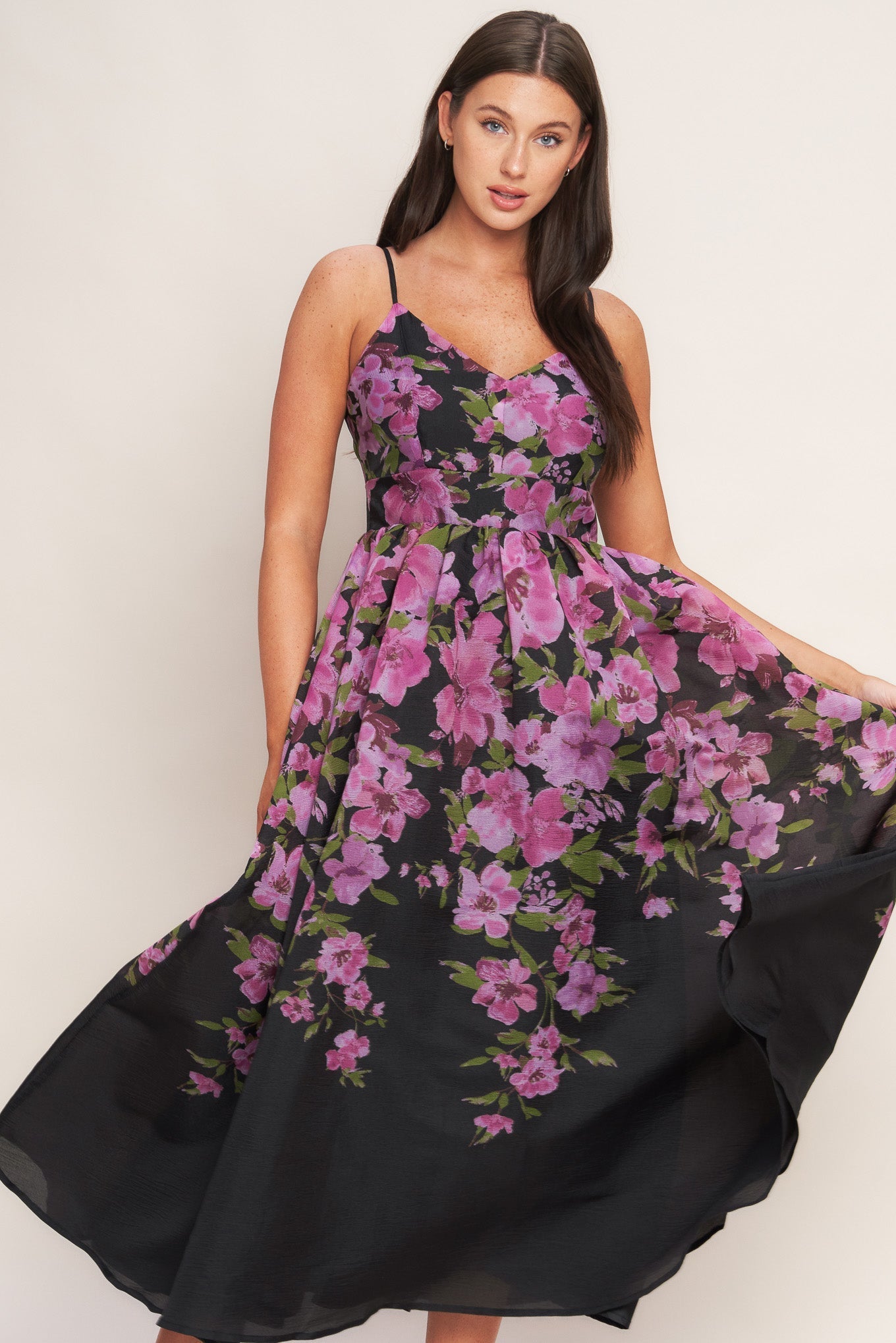 NIGHTFALL BLOSSOM BLACK MIDI DRESS