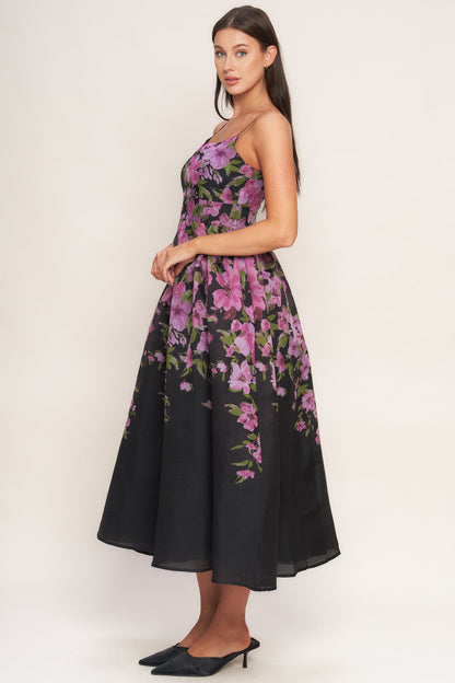NIGHTFALL BLOSSOM BLACK MIDI DRESS
