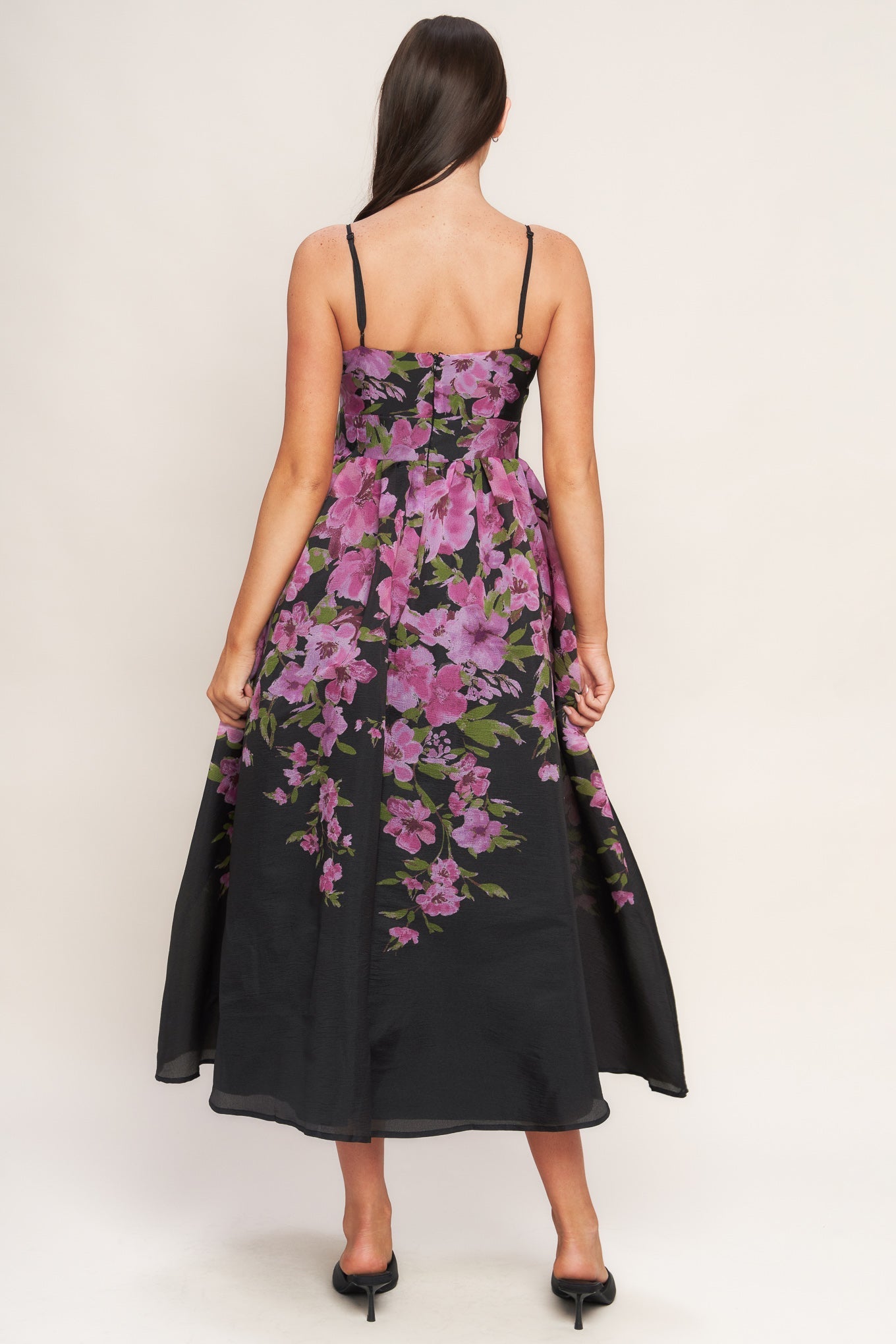 NIGHTFALL BLOSSOM BLACK MIDI DRESS