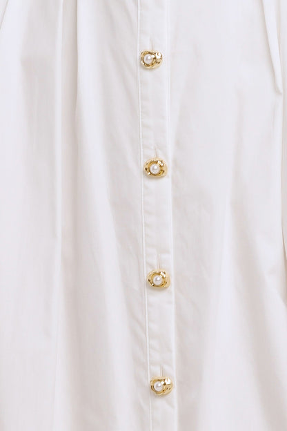 PEARL BUTTON DOWN WHITE MIDI DRESS