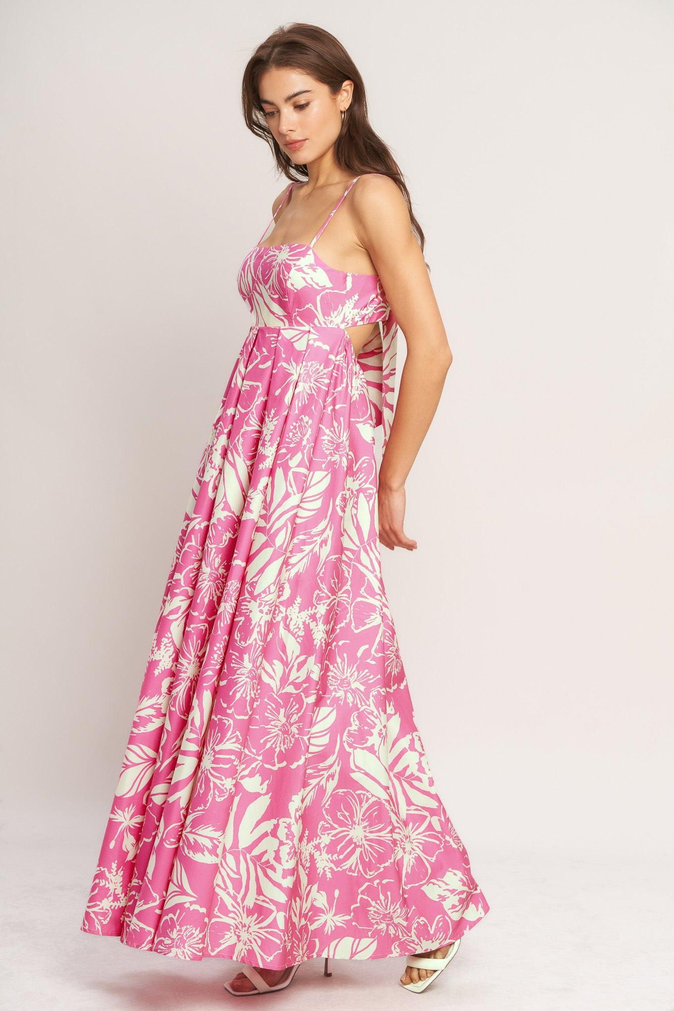 SUMMER HEAT FLORAL PINK MAXI DRESS