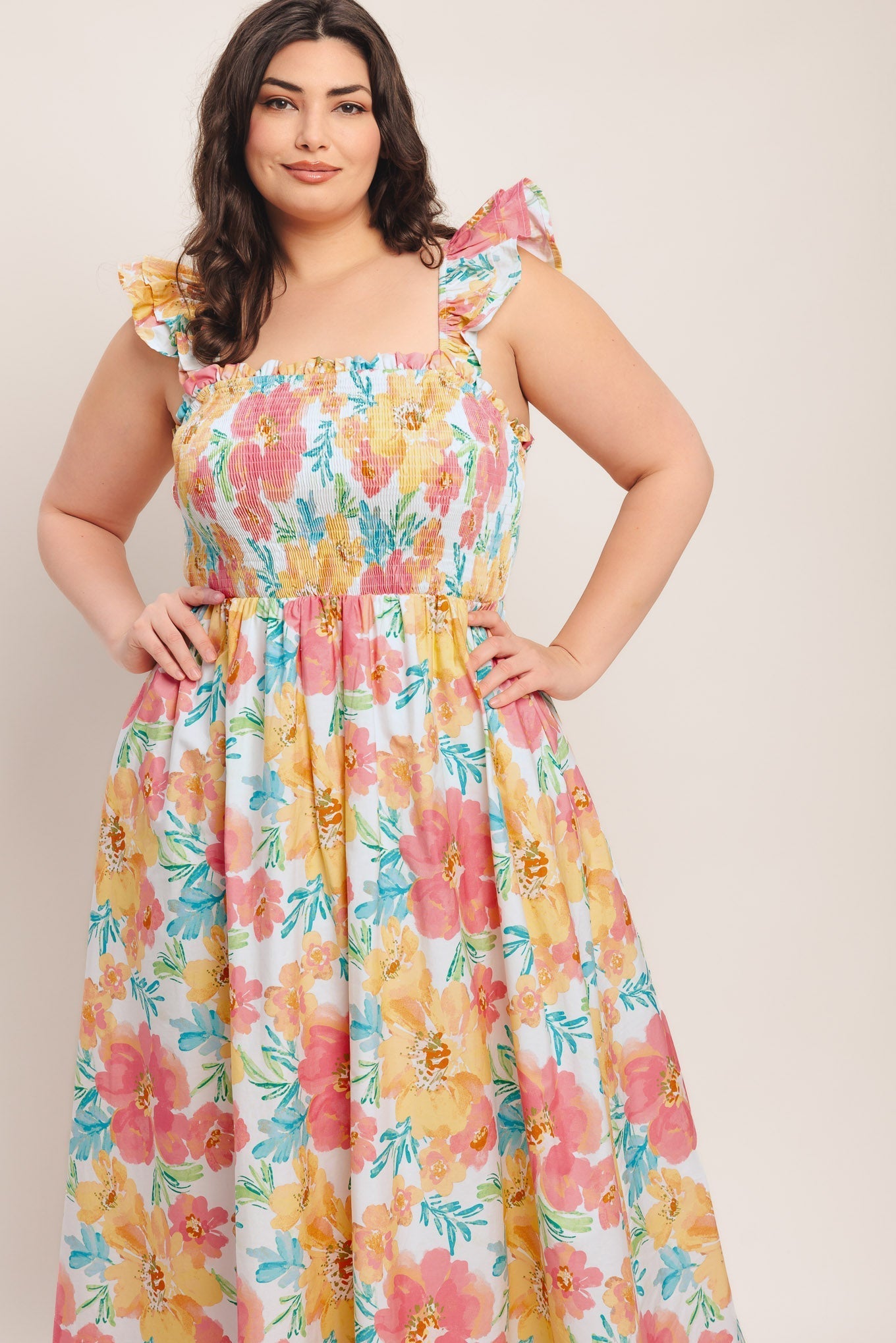 SOFT SUNSHINE FLORAL MIDI DRESS