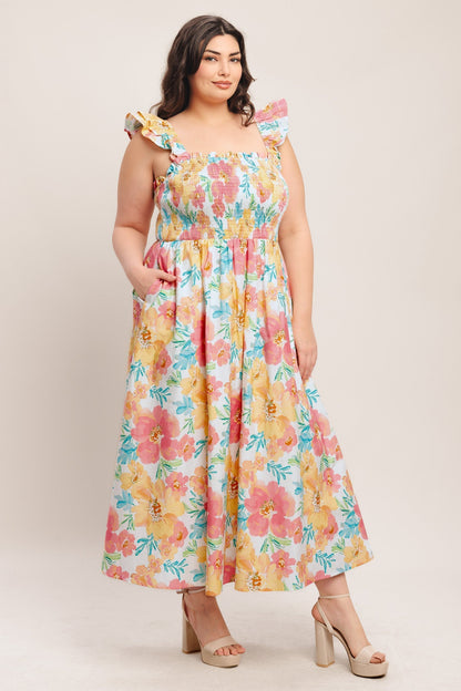 SOFT SUNSHINE FLORAL MIDI DRESS