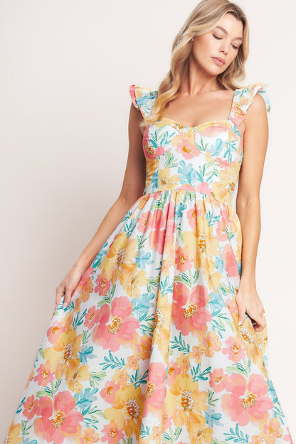 SOFT SUNSHINE FLORAL MIDI DRESS
