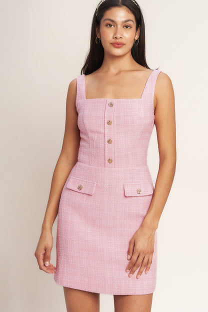 ON MY WAY PINK TWEED MINI DRESS