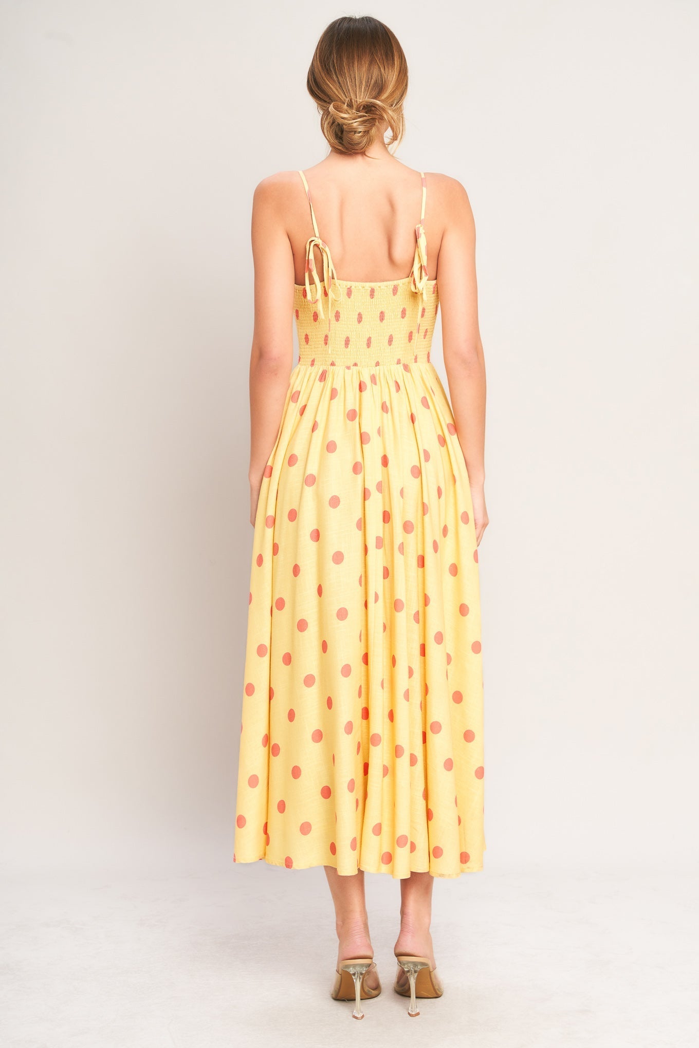 GOLDEN SUMMER POLKA DOT YELLOW MIDI DRESS