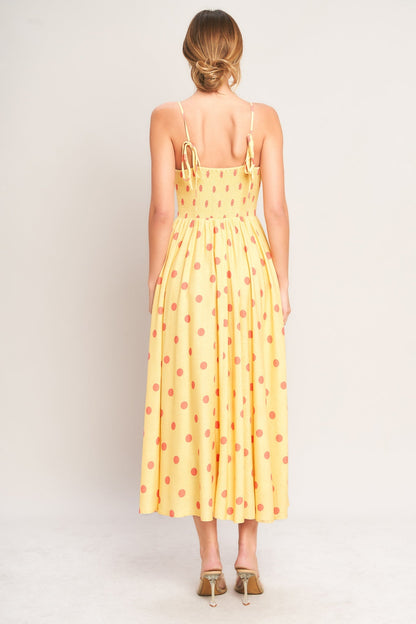 GOLDEN SUMMER POLKA DOT YELLOW MIDI DRESS