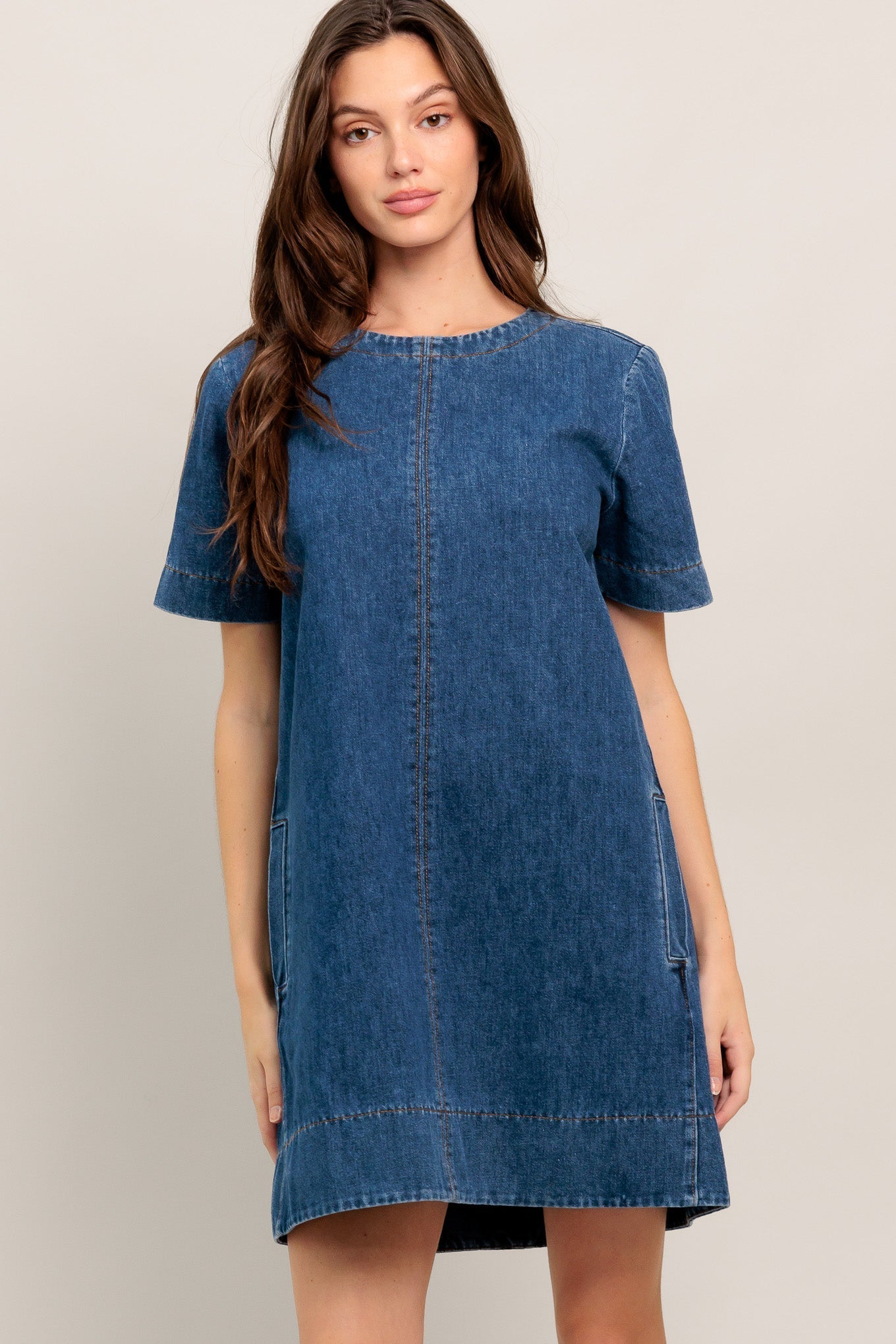 SIMPLY PUT TOGETHER SHORT SLEEVE DENIM MINI DRESS