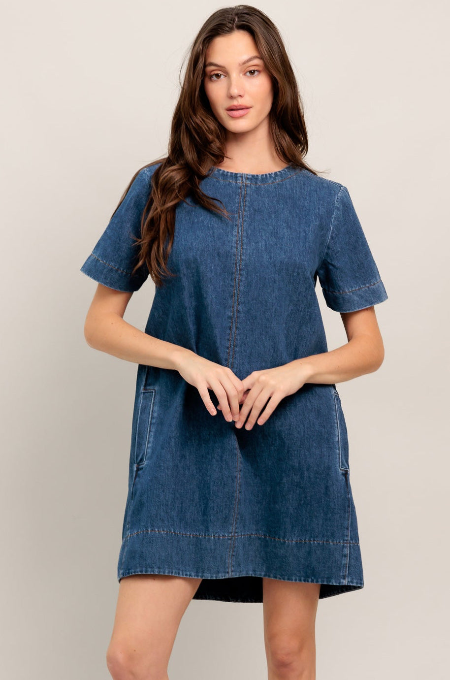 SIMPLY PUT TOGETHER SHORT SLEEVE DENIM MINI DRESS