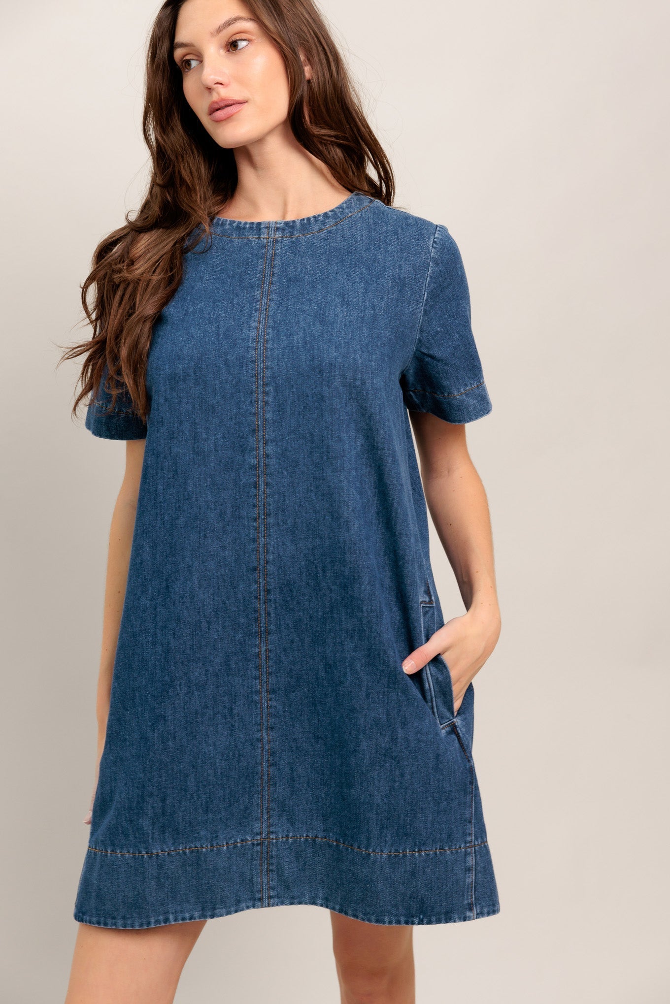 SIMPLY PUT TOGETHER SHORT SLEEVE DENIM MINI DRESS