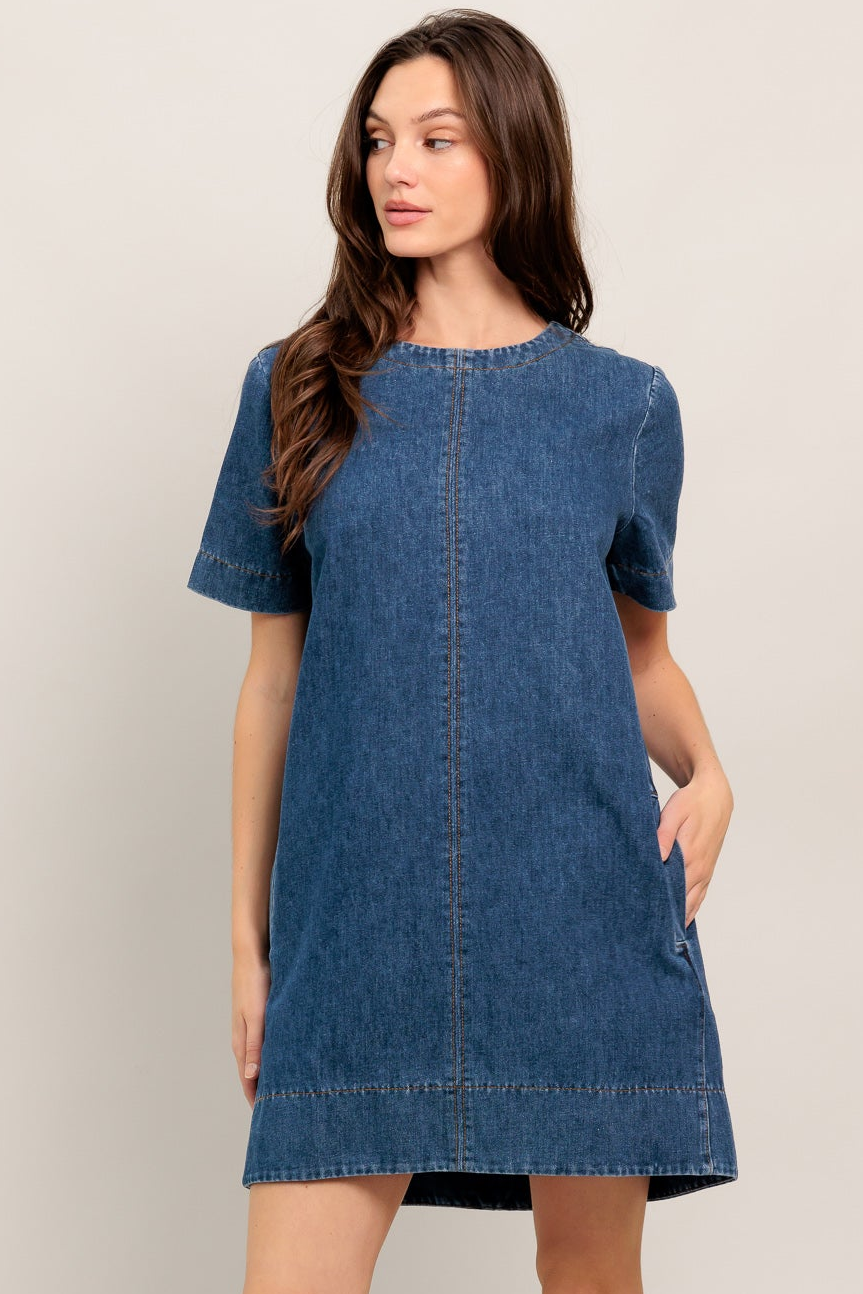 SIMPLY PUT TOGETHER SHORT SLEEVE DENIM MINI DRESS