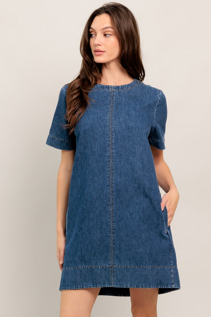 SIMPLY PUT TOGETHER SHORT SLEEVE DENIM MINI DRESS