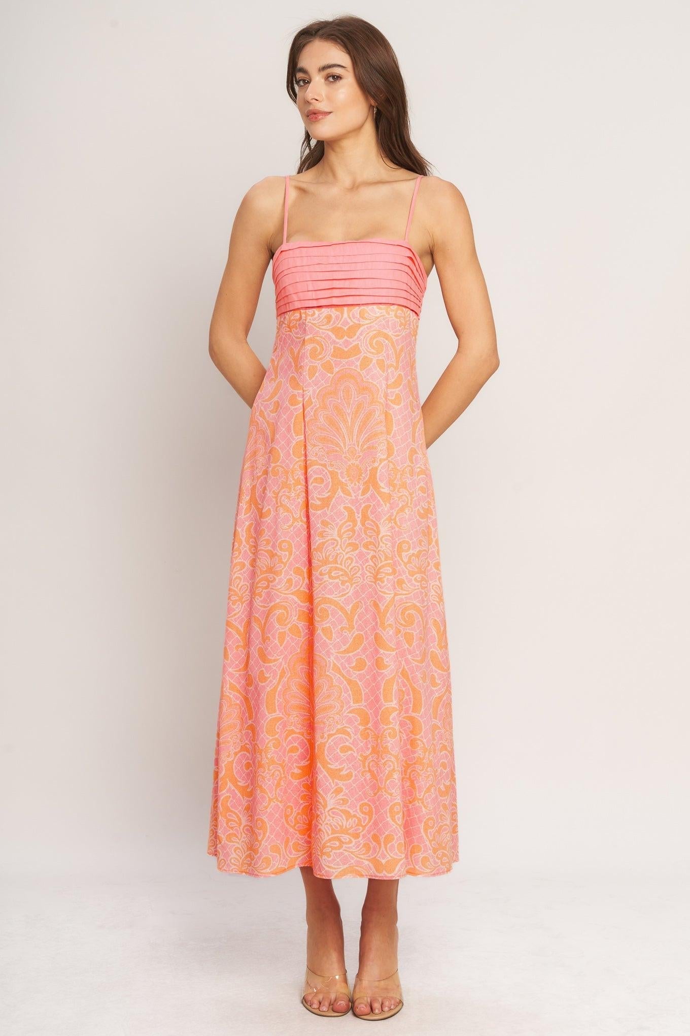 ISLAND SUNSET CHARM PINK MIDI DRESS