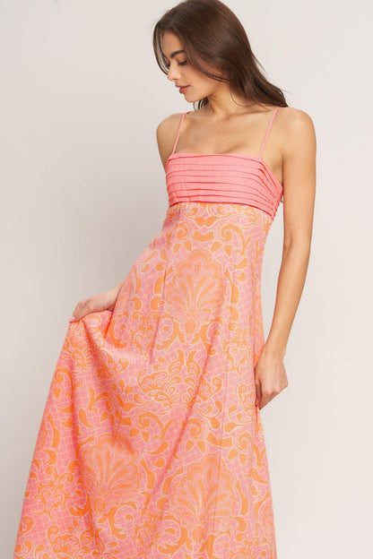 ISLAND SUNSET CHARM PINK MIDI DRESS