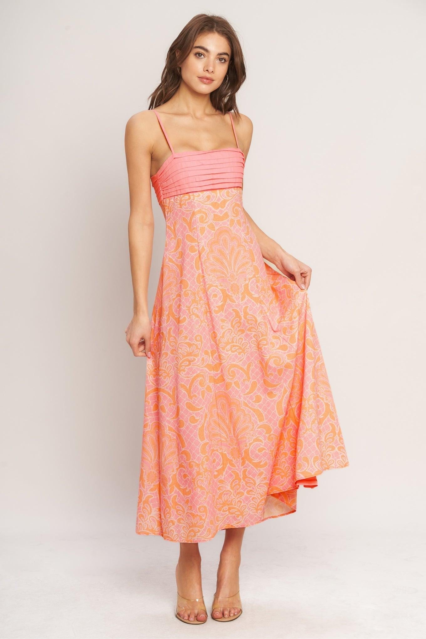 ISLAND SUNSET CHARM PINK MIDI DRESS