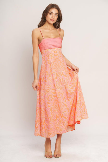 ISLAND SUNSET CHARM PINK MIDI DRESS