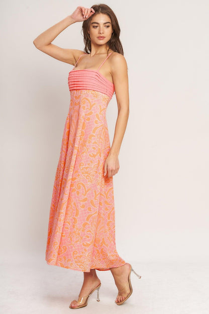 ISLAND SUNSET CHARM PINK MIDI DRESS