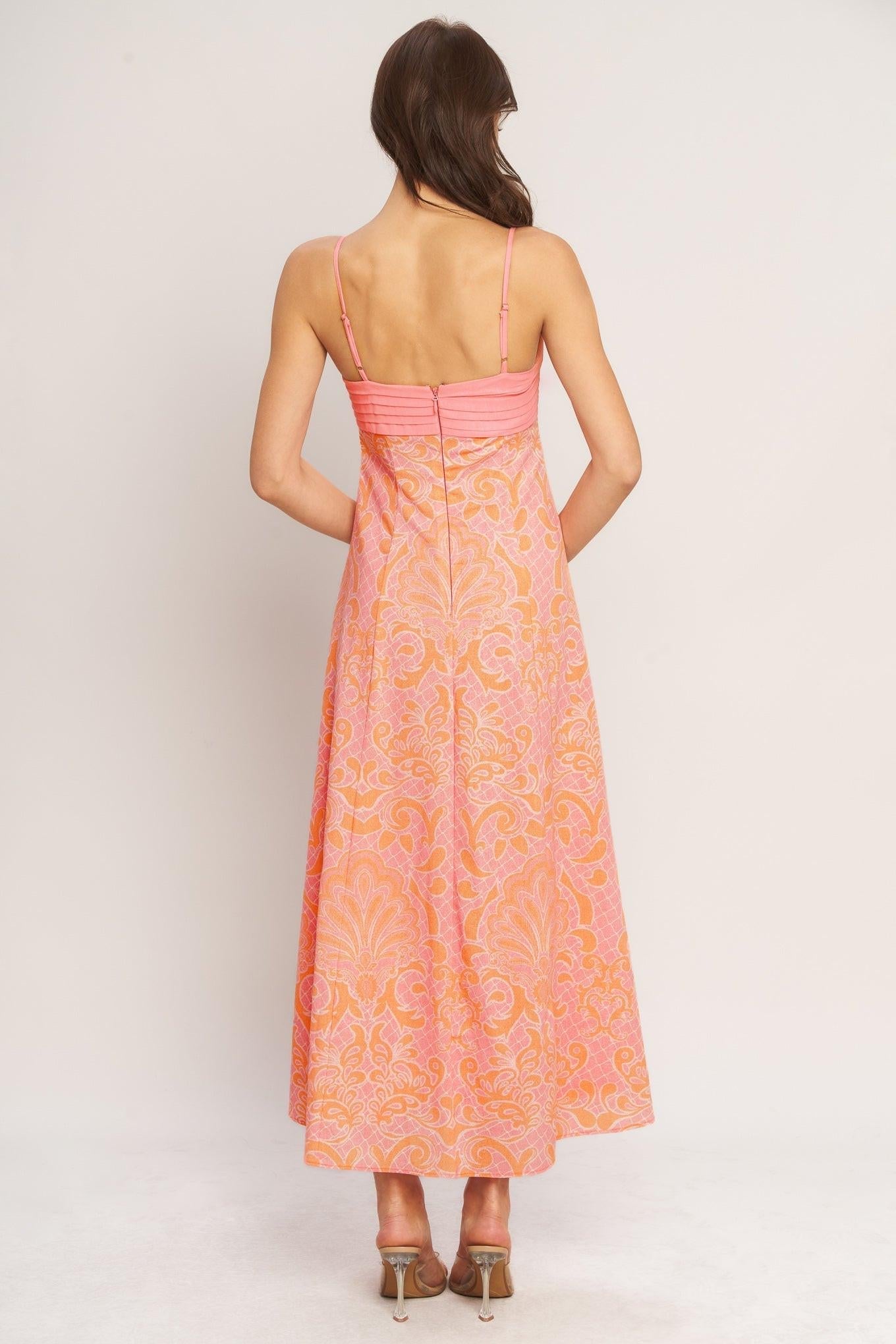 ISLAND SUNSET CHARM PINK MIDI DRESS