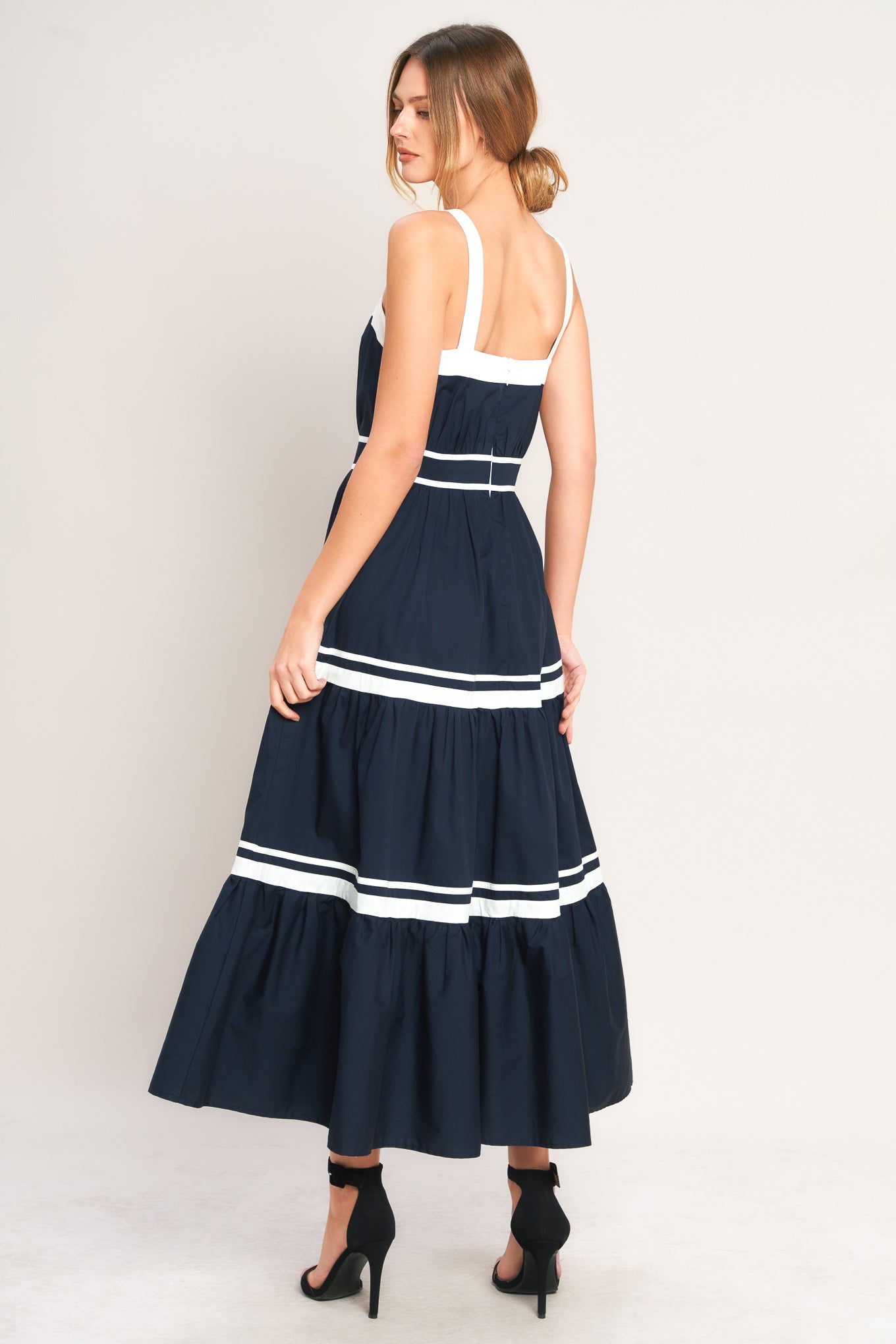 NAVY & WHITE CONTRAST MIDI DRESS