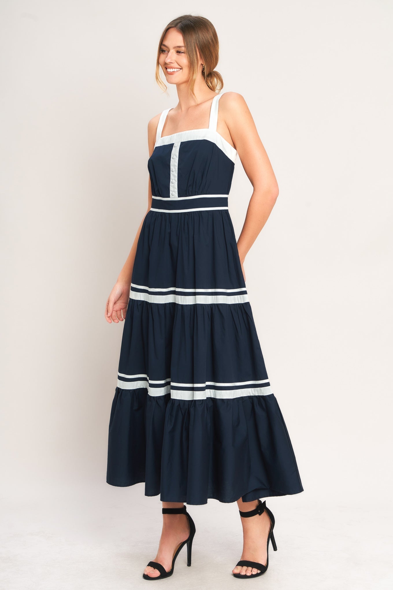 NAVY & WHITE CONTRAST MIDI DRESS