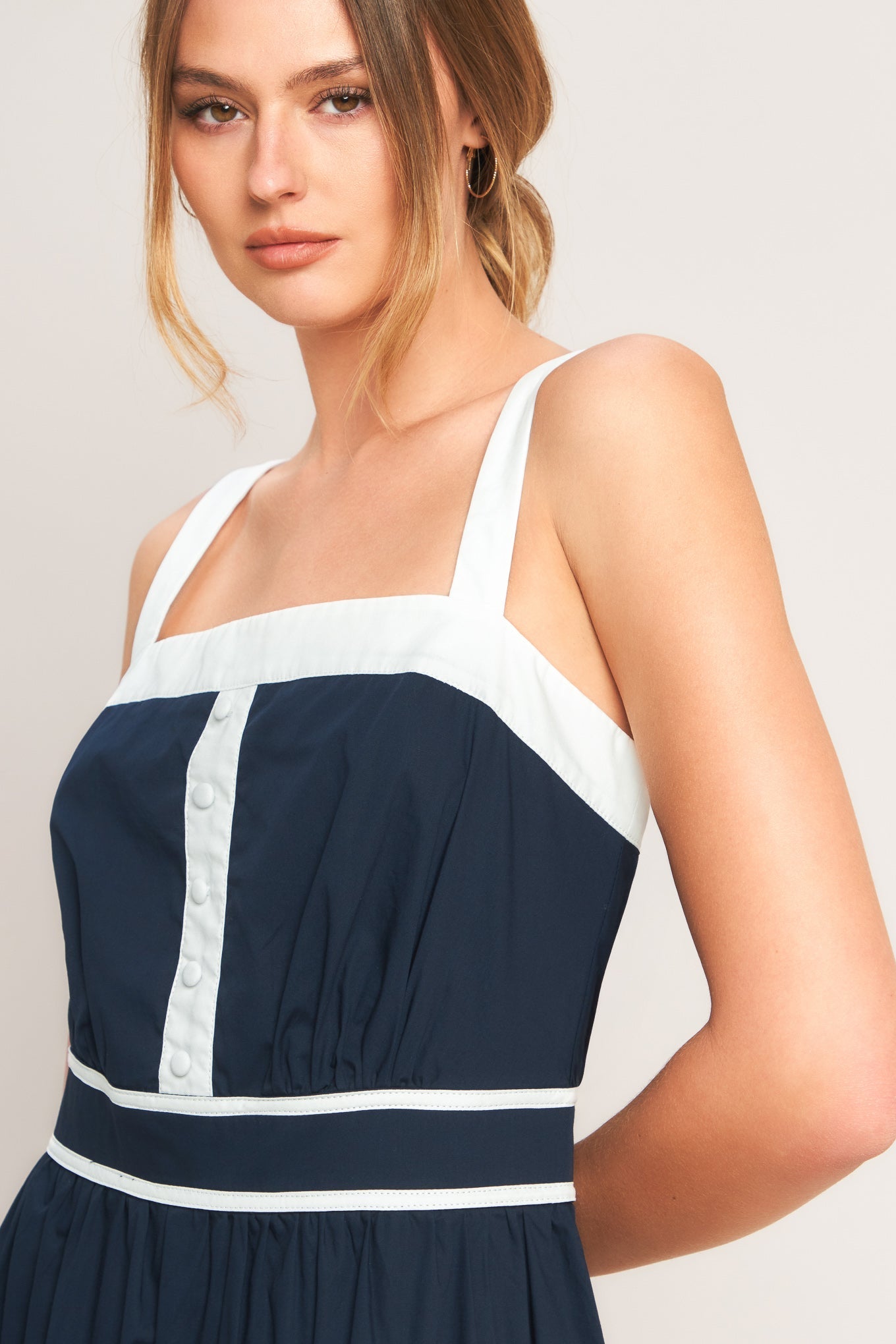 NAVY & WHITE CONTRAST MIDI DRESS