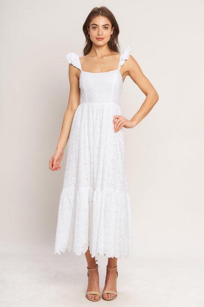 SWEET ESCAPE WHITE EYELET MIDI DRESS