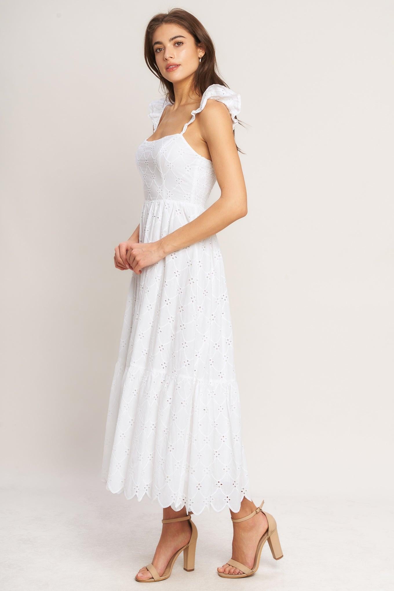SWEET ESCAPE WHITE EYELET MIDI DRESS