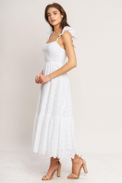 SWEET ESCAPE WHITE EYELET MIDI DRESS