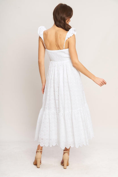SWEET ESCAPE WHITE EYELET MIDI DRESS