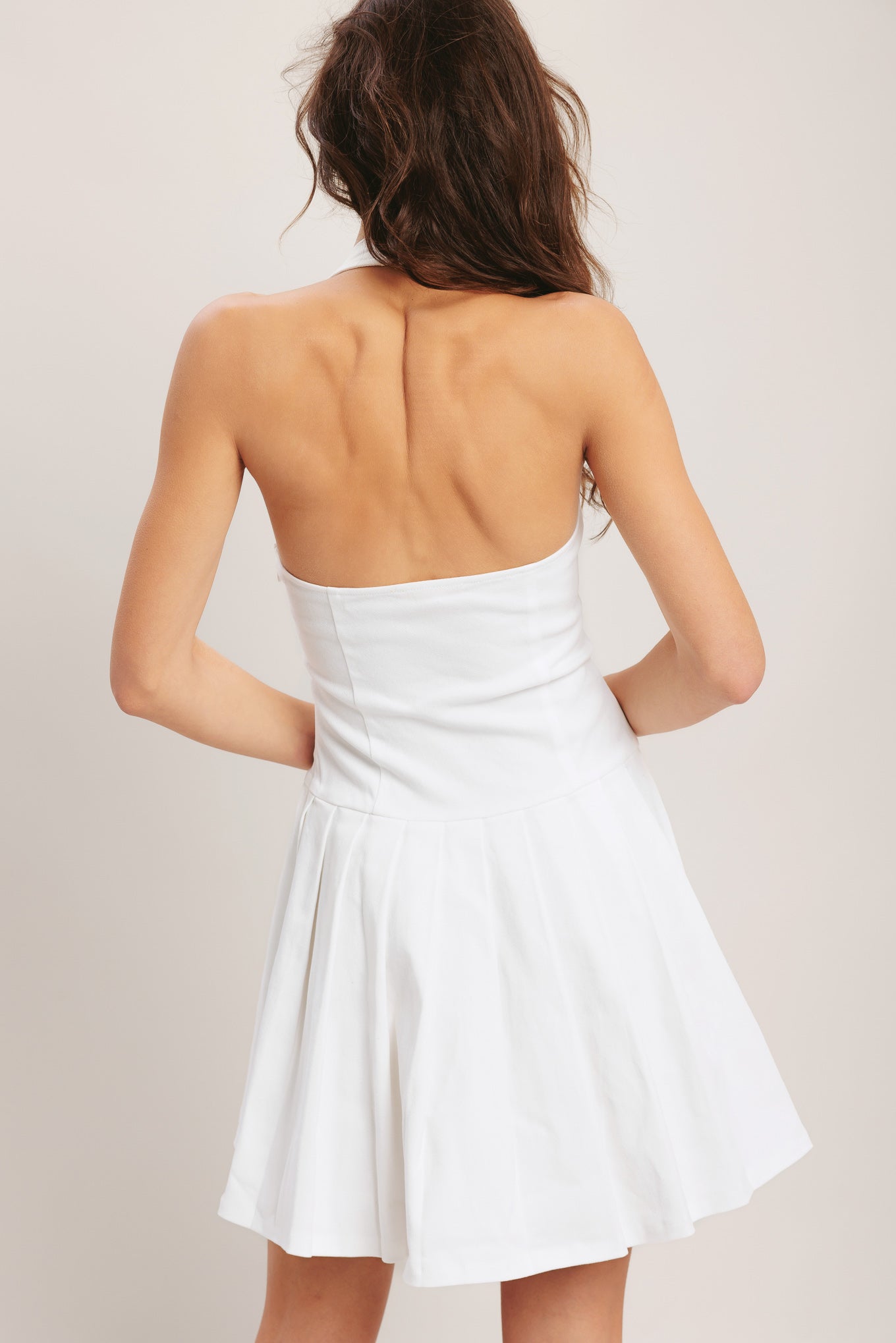 SUMMER CLUBHOUSE WHITE DENIM HALTER MINI DRESS