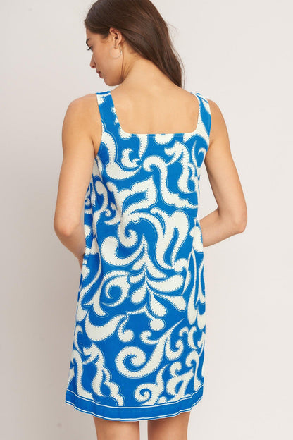 AZURE SWIRL BLUE MINI DRESS