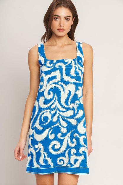 AZURE SWIRL BLUE MINI DRESS